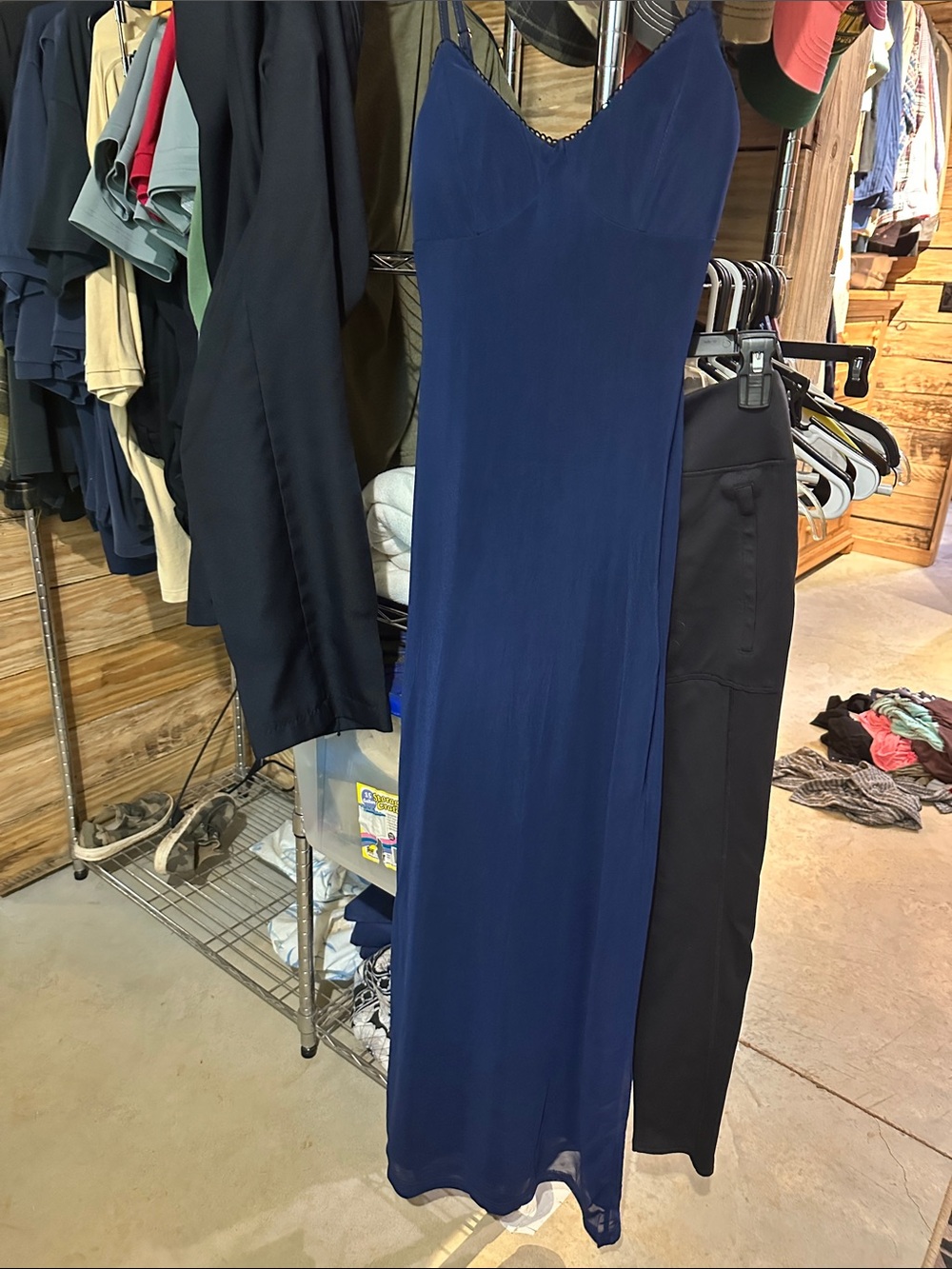 Source Unknown Navy Blue Slip Gown with V-Neck